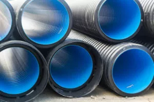 Corrugated water pipes of large diameter prepared for laying