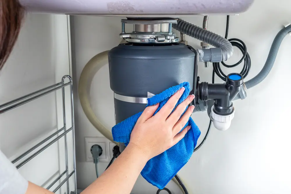 Garbage Disposal under the modern sink, waste chopper concept