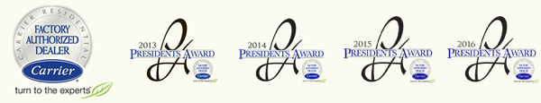 Carrier Residential Factory Authorized Dealed symbol and Presidents Awards