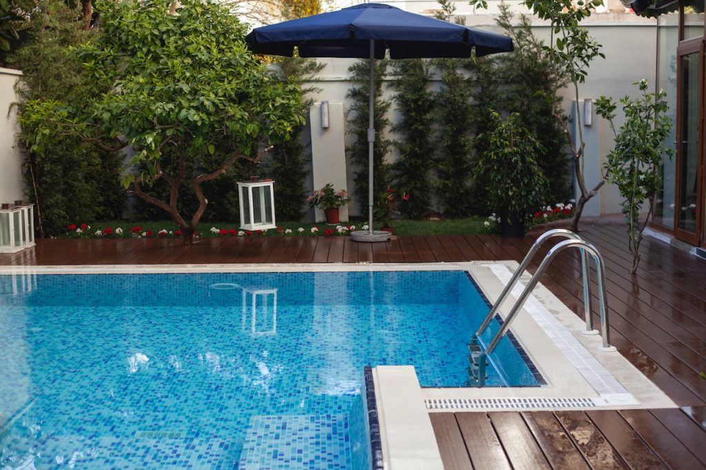 pool in backyard deck